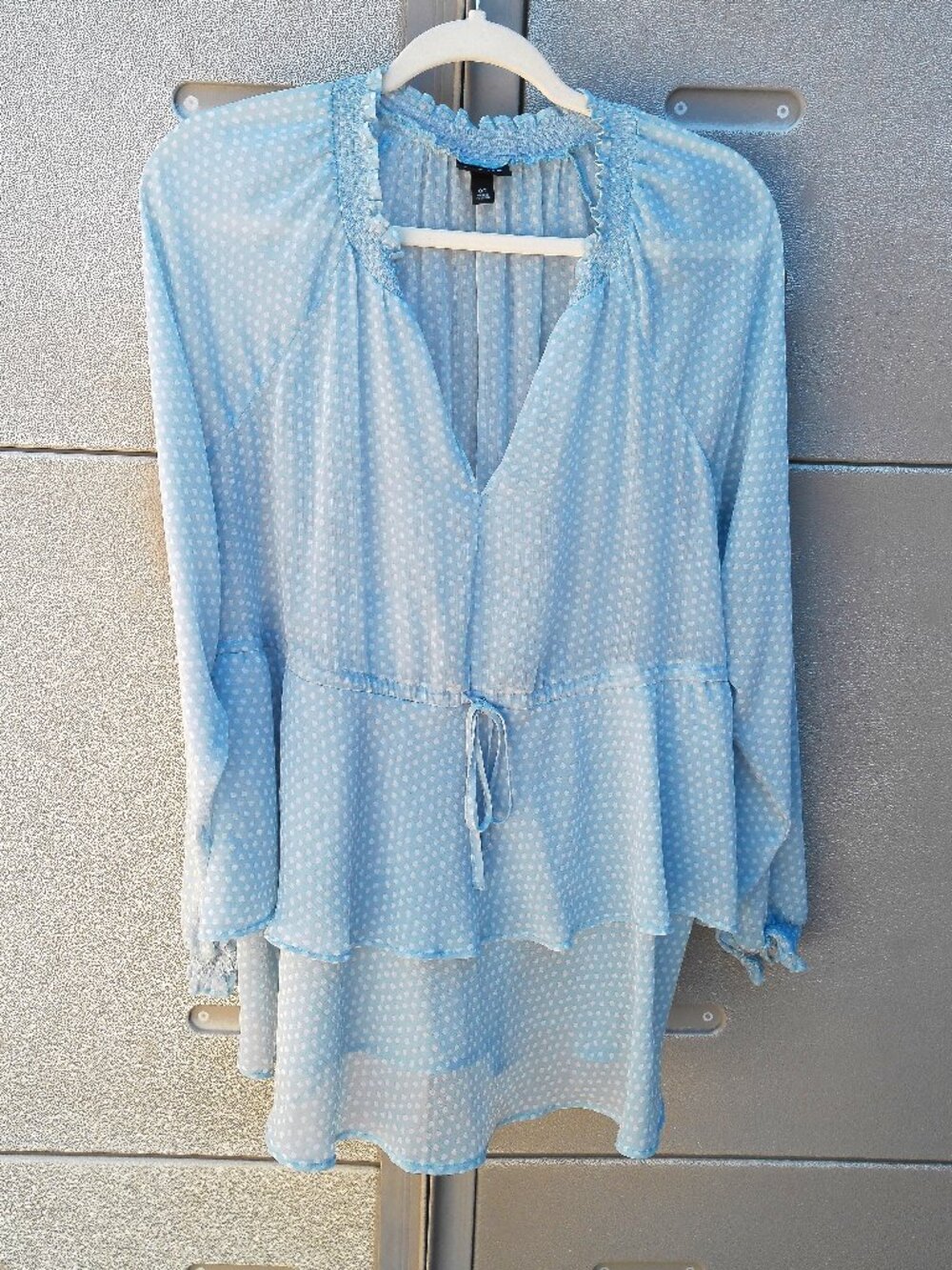 Torrid Swiss Dot Chiffon Blouse Size 00 Light Blue